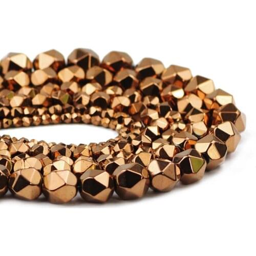 Copper Faceted Round Hematite Natural Stone Spacers Loose Beads For Handmade Jewelry Making DIY Bracelets Necklace 3/4/6/8/10mm