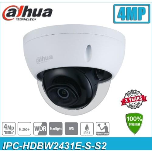 Original Dahua HDBW2431E-S-S2 4MP POE IPC-HDBW2431E-S-S2 Starlight H.265 WDR IR Mini Dome Network IP CCTV Camera