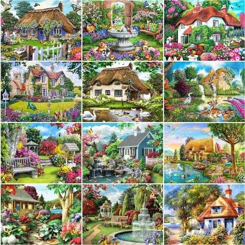 Full Round 5D DIY Diamond Painting Garden Scenery Diamond Embroidery House Cross Stitch Mosaic Craft Home Decor