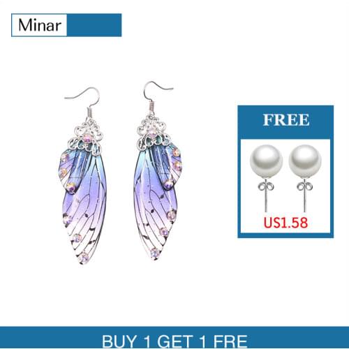 Handmade Fairy Simulation Wing Earrings Insect Butterfly Wing Drop Earrings Foil Rhinestone Earrings Romantic Bridal Jewelry