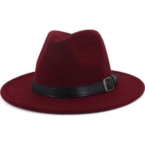 European US Fashion Couple Hat Men Women Flat Brim Jazz Panama Fedora Hats Belt Buckle Decor Casual Gambler Chapeau Trilby