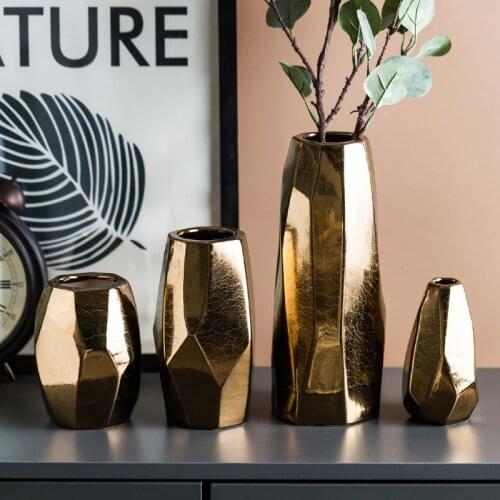 Nordic Light luxury gold geometric irregular vases, European and American electroplated ceramic dry flower ornaments