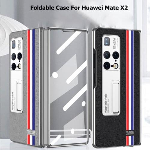 Foldable Case For Huawei Mate X2 360 Full Protective Plating Case with Tempered Glass film For Huawei Mate X2 5G Leather Cover