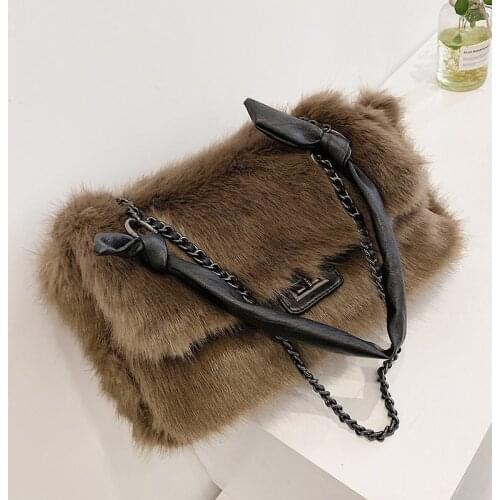 Faux Fur Quilted Retro Large-Capacity Bag Womens Winter Bag 2021 New Style Fashion All-Match Simple Shoulder Bag Tote Bag