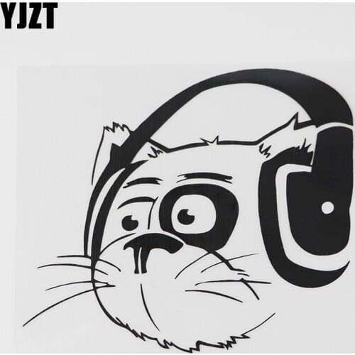YJZT 14.1CMX12.2CM Cool Cat in Headphones Animal Music Vinyl Car Sticker Black/Silver 8A-0618