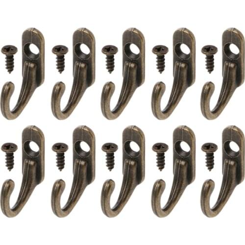 10PCS Vintage Bronze Double Coat Hangers Wall Mounted Entryway Hooks With Screws
