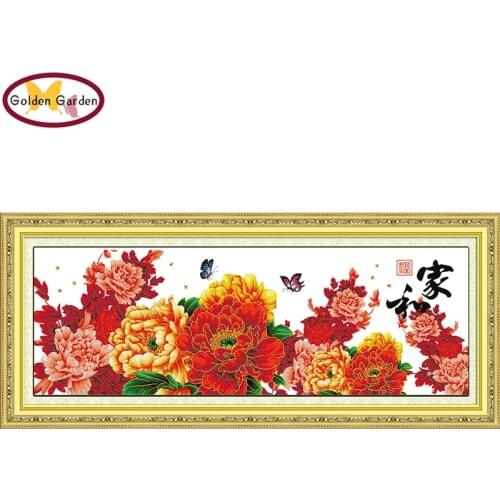 GG Wealth Forever Cross Stitch Flower Embroidery Kits 11CT 14CT DIY Chinese Cross Stitch Painting Pattern for Home Decor