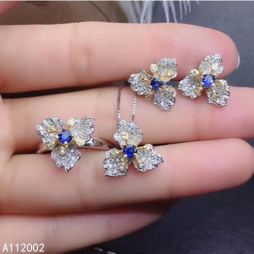 KJJEAXCMY fine jewelry natural sapphire 925 sterling silver gemstone pendant necklace ring earrings set support test elegant