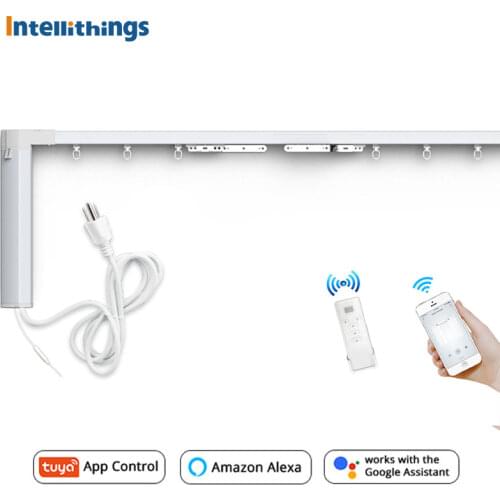 WiFi Curtain Motor Tuya Smart Life Customized Electric Curtains Track with RF Remote Alexa Echo Control