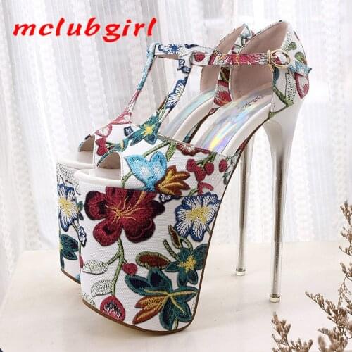 Mclubgirl Club Women Summer 20cm Hate High 11cm Waterproof Platform Flowers National Large Size Nightclub Womens Shoes MJL