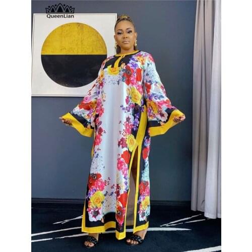 New African Oversize 100% Silk Long Sleeve Dashiki Dress For Lady(DBF89#)
