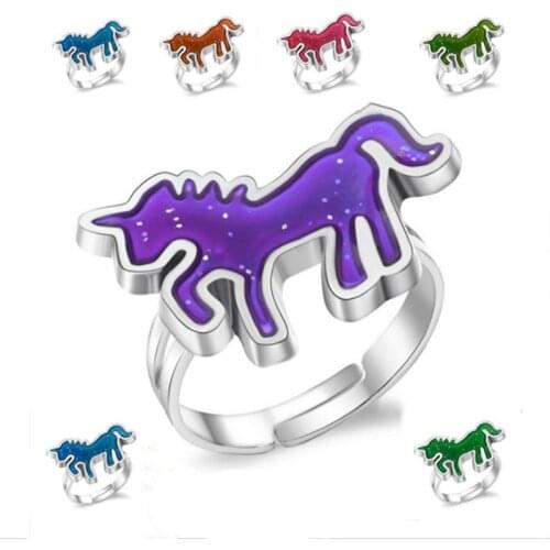 1pc Unicorn Mood Ring Color Change Mood Ring Adjustable Emotion Feeling Changeable Temperature Ring Jewelry Wholesale