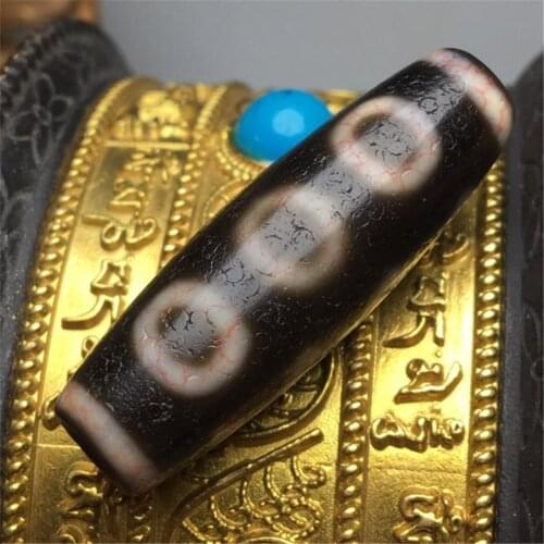 1Pcs/Lot Wholesale Tibetan Natural Agate Dzi Beads Five Two Eyes Horseshoe Pattern Blood Silk Mans Womans Loose Jewelry