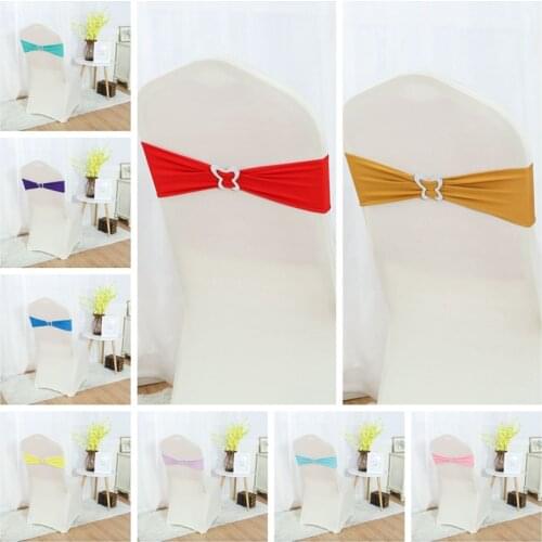 100pcs Lot Lycra Chair Band With Butterfly Buckle Spandex Chair Sashes For Banquet Wedding Chair Cover Banquet Event Decoration