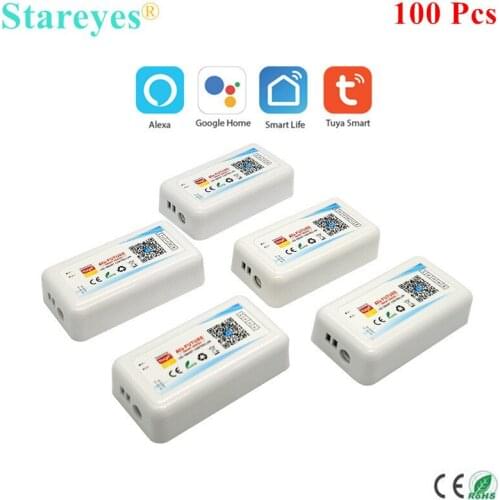 100 Pcs WiFi Smart Tuya Controller Alexa Google Home Voice DC5-24V Single color CCT RGB RGBW RGB CCT 5 in 1 LED Strip Dimmer APP