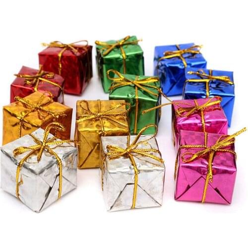 12PCS Mini Christmas Ornaments Foam Gift Box Xmas Tree Hanging Party Decoration
