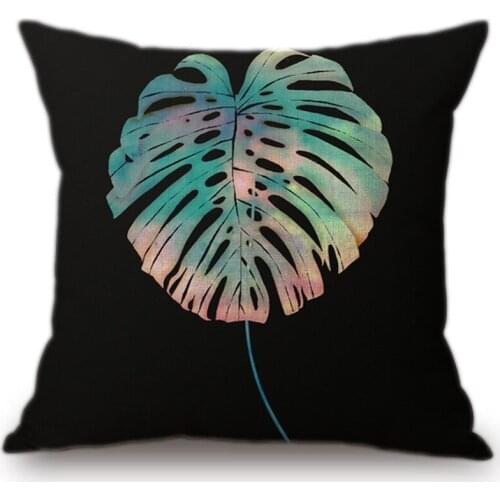 18" Black Darker Color Palm Plant Leaf Home Decor Pillows Water Color Paint Sofa Throw Pillow Case Leaves Flowers Cushion Covers