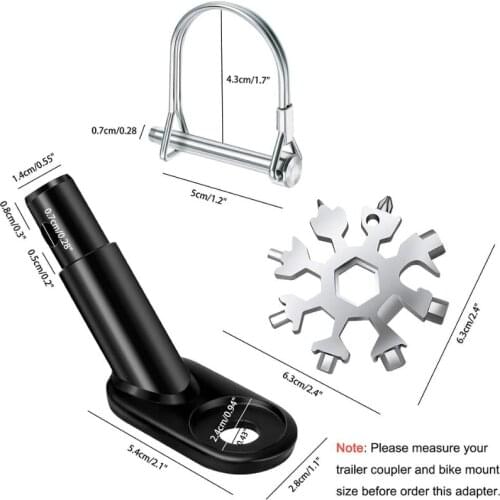 2 Pack Bicycle Trailer Hitch Connector Replacement Steel For Child Cargo Bike Trailers with Snowflake Multi Tool 5-in-1