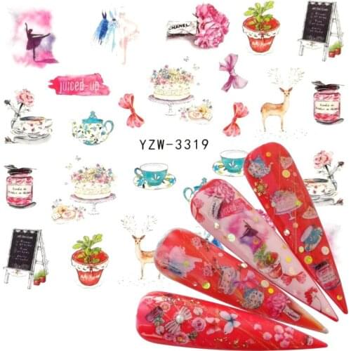 2021 New Arrival 1 PC Nail Art Pink Bow Vase Flower Water Design Tattoos Nail Sticker Decals for Beauty Manicure Tools
