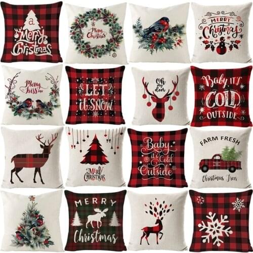 2020 Christmas Cushion Cover Flower Bird Cotton Linen Sofa Pillow Covers Home Decor Merry Christmas 45*45 Wreath Tree Pillowcase