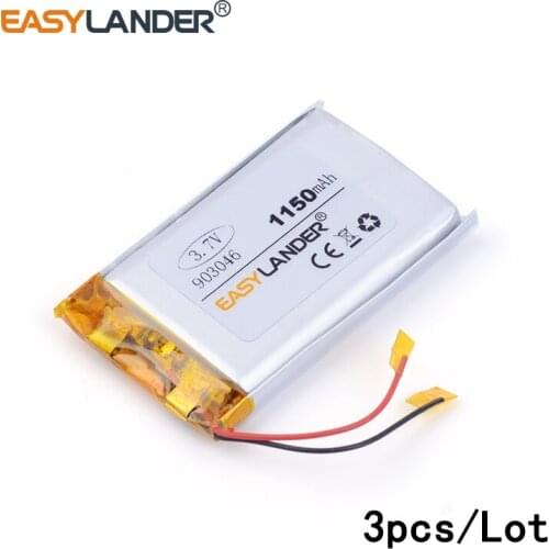 3pcs /Lot 903046 1150mM 3.7v lithium Li ion polymer rechargeable battery For GPS DVR toys mp3 MP4 MP5 Speaker E-book