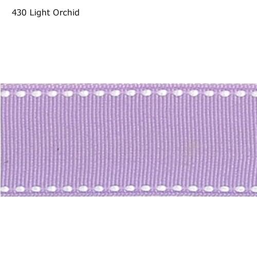 5/8" inch 16mm white saddle Light Orchid stitched ribbon