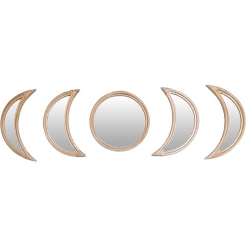 5PCS Decorative Mirrors For Wall Decor Mirrors Living Room Bathroom Moon Mirror Rattan Art Makeup Mirror Dressing Wall Hang