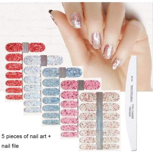 5pcs/set Full Glitter Nail Stickers With Nail File Bonding Bright Nail Art Tool Kit Polished Decals Nail Sticker Dropshipping