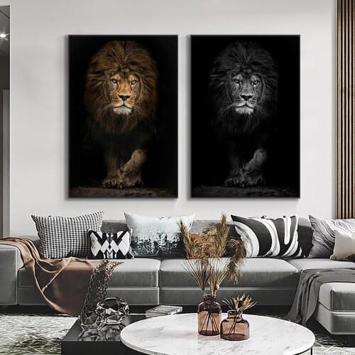 Abstract Grey Black Lion Painting On Canvas modern Animal Posters And Prints Wall Art Picture For Living Room Bedroom Decoration