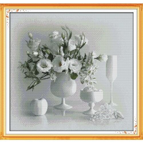 White vase cross stitch kit flower 18ct 14ct 11ct count printed canvas stitching embroidery DIY handmade needlework