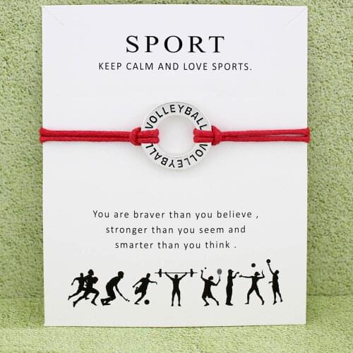 Volleyball Charm Card Bracelets Baseball Softball Basketball Soccer Ice Hockey Tennis Sports Jewelry Women Girl Boy Men Gift