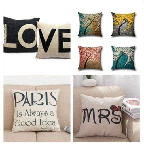 Love Letter Pillow Case Throw Sofa Cushion Cover Waist Cotton Linen Square Home Decorative