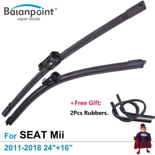2Pcs Wiper Blades + 2Pcs Free Rubbers for SEAT Mii 2011-2018 24"+16", Top Windshield Wipers