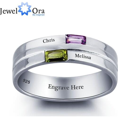 Personalized Lettering Ring Couple Stone 925 Sterling Silver Cubic Zirconia Love Promise Ring Free Gift Box (JewelOra RI101790)