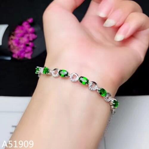 KJJEAXCMY boutique jewelry 925 sterling silver inlaid natural gemstone female bracelet diopside support test