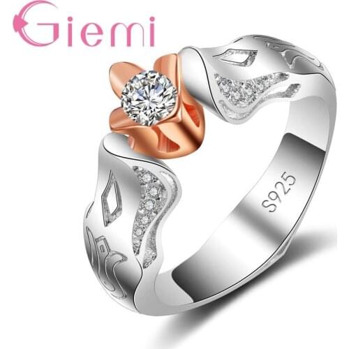925 Sterling Silver Flower Classic Crystal Paved Cubic Zircon Ring Fashion Jewelry For Women Gift Fresh Temperament Style