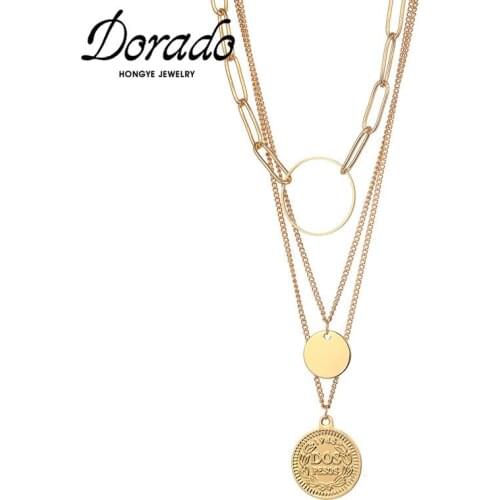 Dorado Vintage Multilayer Clavicle Chain Circle Round Coin Metal Pendant Necklace For Women Party Jewelry Statement Collier