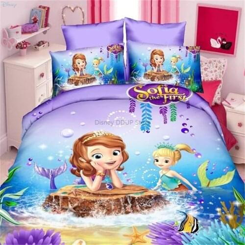 Purple Sofia The First Bedding Set Disney Snow White Cinderella Frozen Anna Elsa Princess Duvet Cover Set Bed Sheet Pillowcases