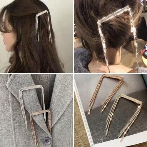 Korea New Trendy Shiny Crystal Hair Clips Hairpins For Women Girls Long Tassel Rhinestone Hairgrips Wedding Hair Accessories