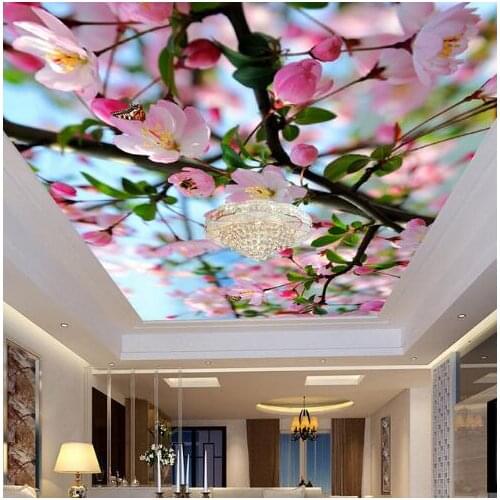 Beautiful Flower HD Ceiling Frescoes Custom 3D Mural Ceiling Wallpapers Living Room Theme Hotel Wall Decor Papel De Parede Sala
