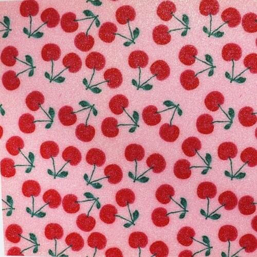 A4 Sheet 8"x11.8" Fine Cherry Pattern Glitter Leather Faux leather For craft & Sewing bow DIY 1piece F0113