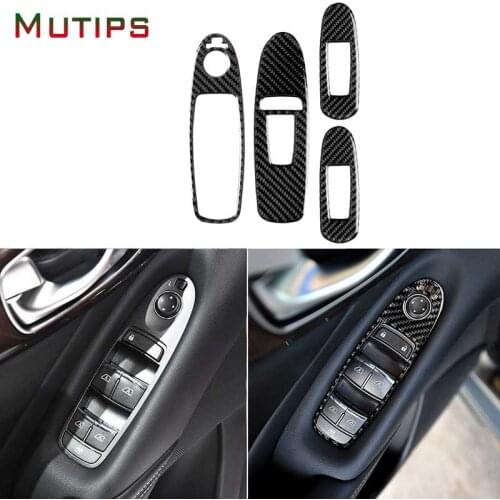 Mutips Window Lift Panel Cover Frame Armrest Trim Carbon Fiber Sticker Auto Interior Mouldings For Infiniti Q50 Q60 2014-2019