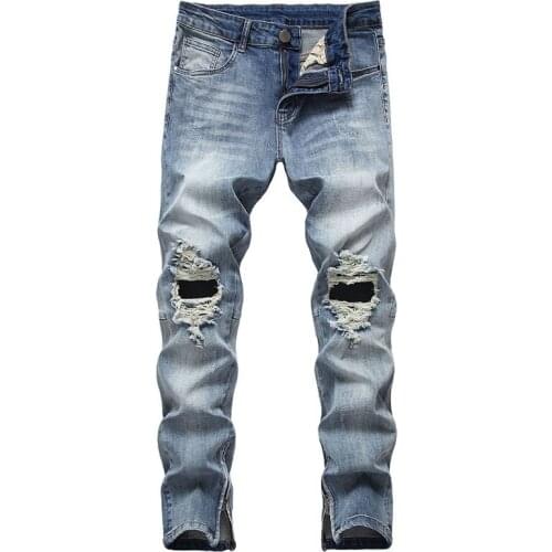 2021 Mens Ripped Jeans vaqueros hombre Autumn Spring Fashion Hip Hop Destroyed Trendy Hole Zipper Straight Denim Trousers 28-40
