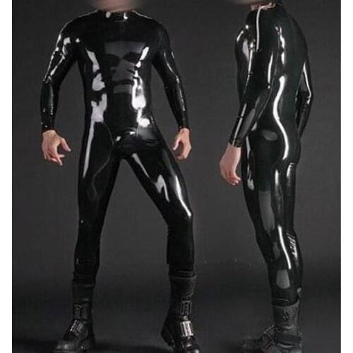 Handmade Mens Full body Design Sexy Latex Tight Jumpsuit Rubber Catsuit Clothing with Unique Crotch Design Back zipper
