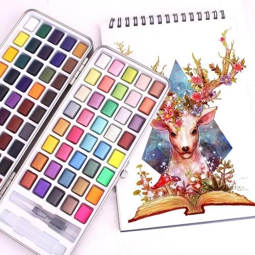 50/72/90 Colors Solid Watercolor Pigment Set Neone Metallic Pearlescent Watercolor Paint for Drawing Art Supplie