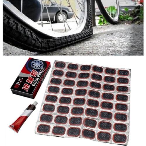 48Pcs+1Glue Car Tire Tyre Rubber Patch Piece Cycling Puncture Repair Tools Kits For Round Bicycle Motor Bike Electric