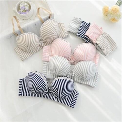 Top Quality Puberty Girl Underwear 100% Cotton teens training Bras Set Striped Underwear Girls Bras Set Brassiere Bras For Kids