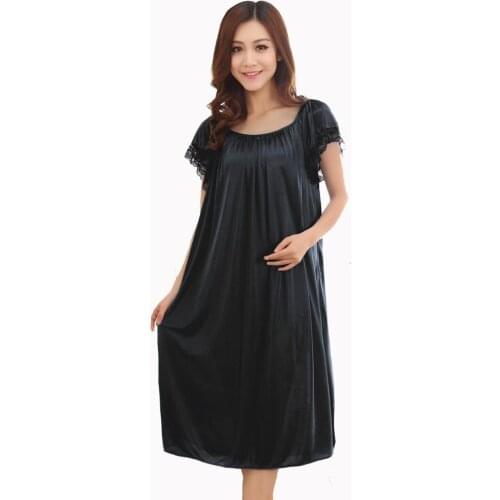 Sexy Summer New Fat MM Ice Silk Nightdress Ladies Nightgown Casual Home Dress Pregnant woman Sleepwear Sleepshirt Night Dress