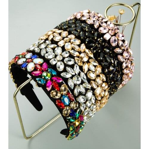 New Crystal Baroque Headband Colorful Geometric Rhinestone Diamond Flower Luxury Bling Hairband Women Hair Accessories