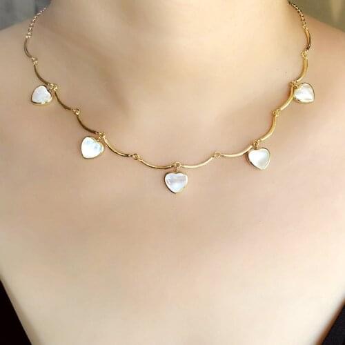 Natural Freshwater Mother Of Pearl Sea Shell small Heart-shaped Pendant Choker Necklaces For Women Gold Chain Fashion Jewelry cz